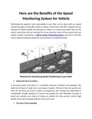 Here are the Benefits of the Speed Monitoring System for Vehicle.doc